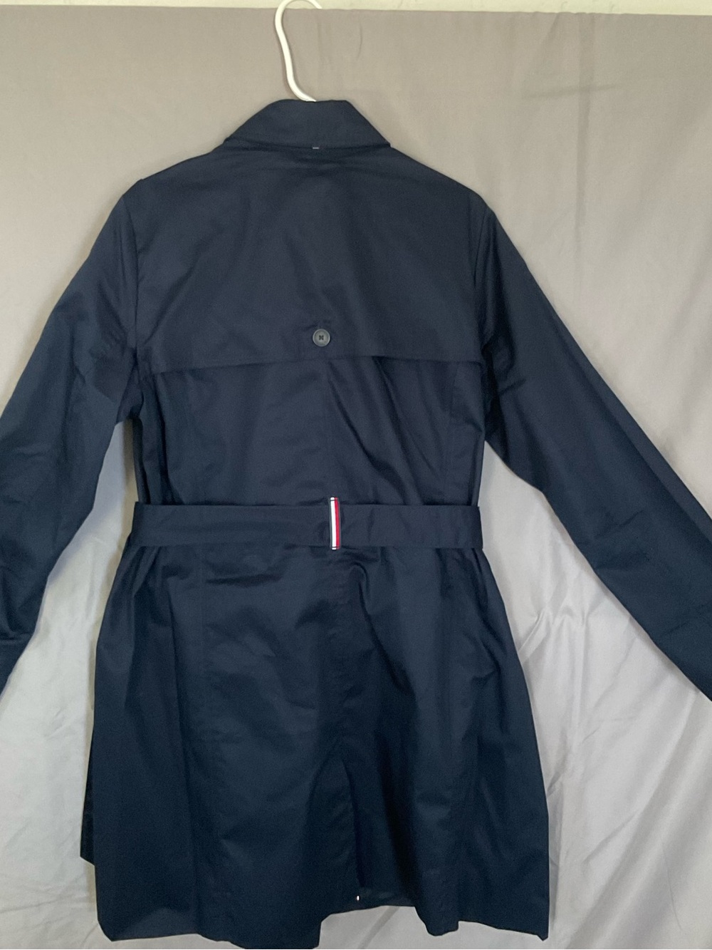 Tommy Hilfiger Navy Trench Coat with Signature Stripe Belt